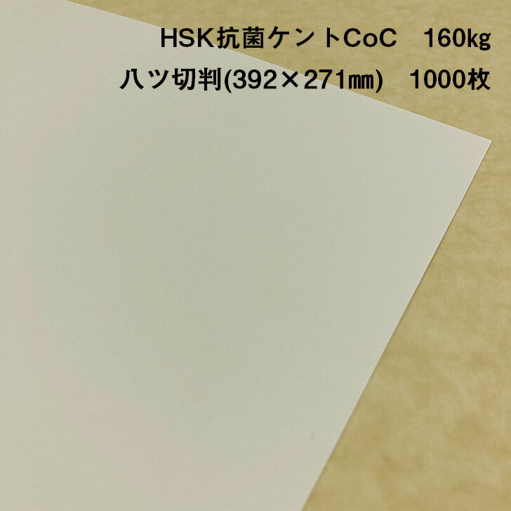 【抗菌】【ケント紙】HSK抗菌ケントCoC 160kg 八ツ切判(392×271mm) 1000枚