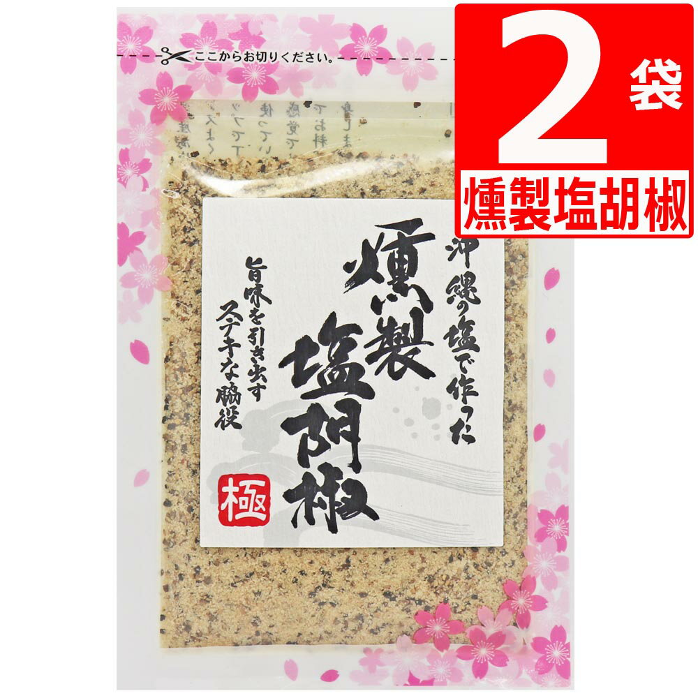 沖縄の燻製塩胡椒【極】 50g×2袋【送料無料】 (沖縄県産 塩＋こしょう) 沖縄県産 の塩 100% 使用 桜チップ で丁寧に 燻製 【燻液・食用木酢液不使用】ご当地調味料 スモーク ペッパーソルト