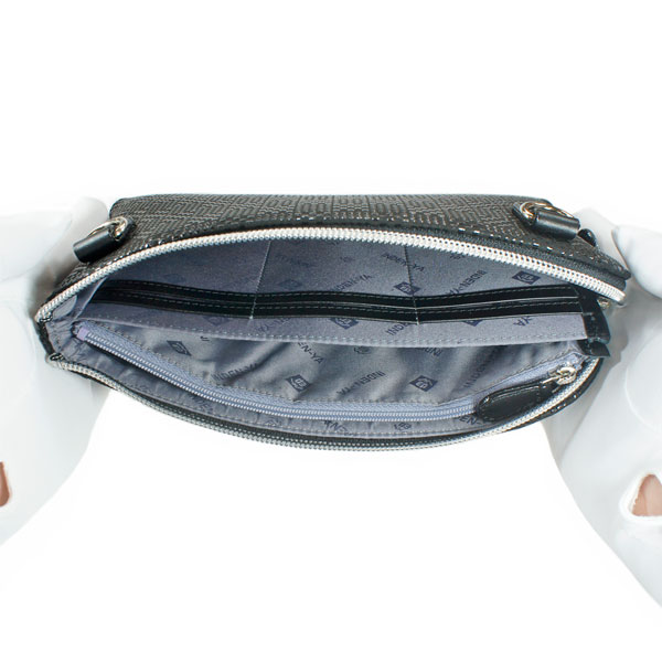 印伝 【甲州印伝 印傳屋 上原勇七】ポシェット お財布ポシェット【6121 変わり市松小 黒地×黒漆】 女性用 レディース 鹿革 本革 レザー 携帯 スマホ ポーチ ショルダー 和柄 ブランド 【YM02】