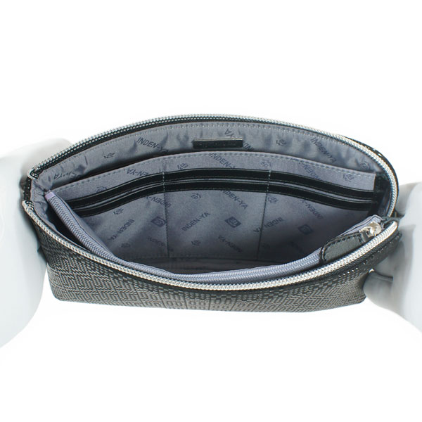 印伝 【甲州印伝 印傳屋 上原勇七】ポシェット お財布ポシェット【6121 変わり市松小 黒地×黒漆】 女性用 レディース 鹿革 本革 レザー 携帯 スマホ ポーチ ショルダー 和柄 ブランド 【YM02】