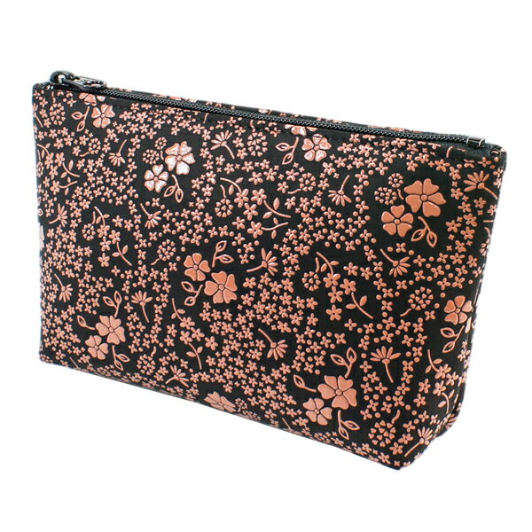 印伝 【甲州印伝 印傳屋 上原勇七】ポーチ 化粧ポーチ【4405 アメリカンブルー 黒地×ピンク漆】 女性用 レディース 鹿革 本革 レザー 花柄 ブランド クリスマス 贈り物【YM02】