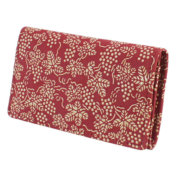 印伝 【甲州印伝 印傳屋 上原勇七】名刺入れ 名詞入れ【2501 ぶどう 赤地×白漆】 女性用 レディース 鹿..