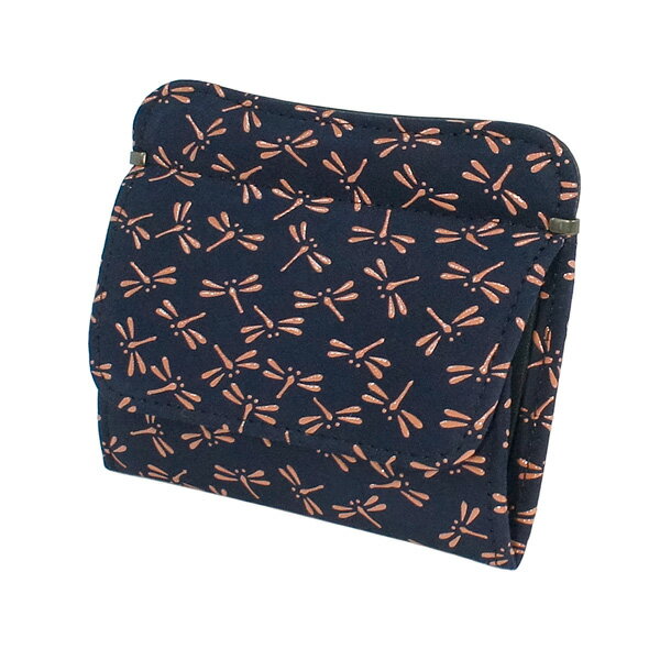 印伝 【甲州印伝 印傳屋 上原勇七】小銭入れ 薄型財布【1208 とんぼ 紺地×ピンク漆】 男性用 メンズ 女性用 レディース 鹿革 本革 レザー 薄い スリム シンプル ミニ財布 和柄 ブランド 【YM01】