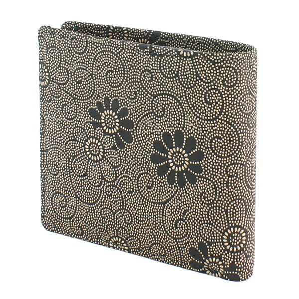 印伝 【甲州印伝 印傳屋 上原勇七】財布 財布 二つ折り財布【2009 菊 黒地×白漆】 男性用 メンズ 鹿革 本革 レザー カード入れが多い キャッシュレス 和柄 ブランド 【YM01】