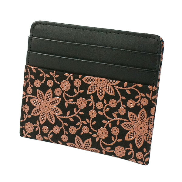 印伝 【甲州印伝 印傳屋 上原勇七】薄型財布 スマートウォレット【2011 クレマチス 黒地×ピンク漆】 女性用 レディース 鹿革 本革 レザー 薄い スリム キャッシュレス シンプル ミニ財布 花柄 ブランド 【YM01】