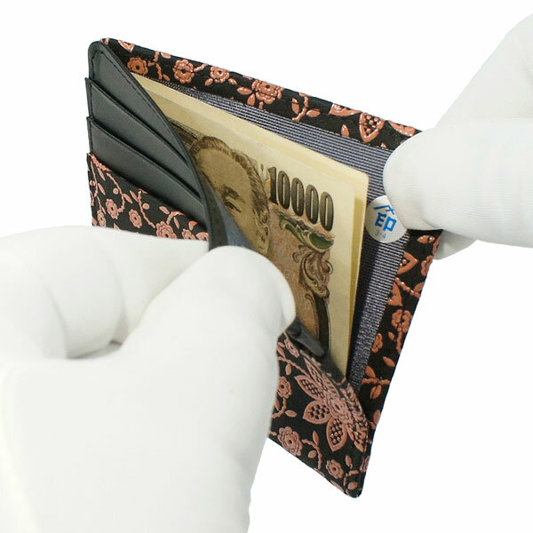 印伝 【甲州印伝 印傳屋 上原勇七】薄型財布 スマートウォレット【2011 クレマチス 黒地×ピンク漆】 女性用 レディース 鹿革 本革 レザー 薄い スリム キャッシュレス シンプル ミニ財布 花柄 ブランド 【YM01】