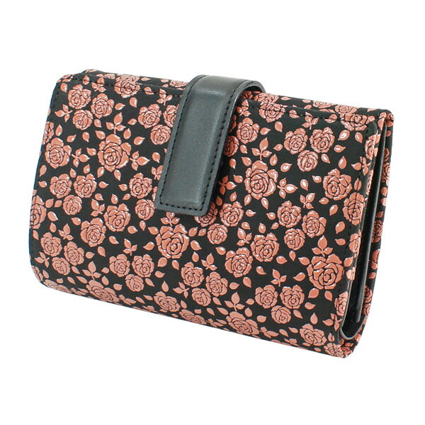 印伝 【甲州印伝 印傳屋 上原勇七】財布 二つ折り財布 印伝財布【2213 ローズ小 黒地×ピンク漆】 女性用 レディース 鹿革 本革 レザー 花柄 ブランド クリスマス 【YM02】