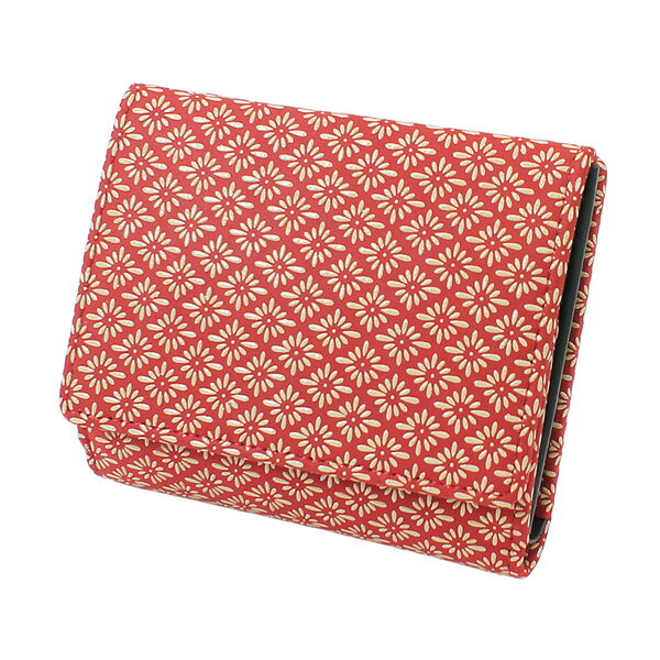 印伝 【甲州印伝 印傳屋 上原勇七】財布 二つ折り財布 印伝財布【2215 菱菊 赤地×白漆】 女性用 レディース 鹿革 本革 レザー 和柄 ブランド クリスマス 贈り物【YM02】