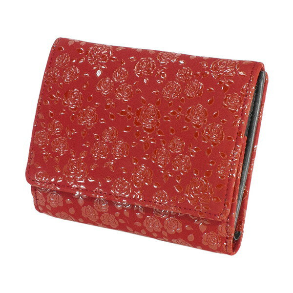 印伝 【甲州印伝 印傳屋 上原勇七】財布 財布 二つ折り財布【2215 ローズ小 赤地×赤漆】 女性用 レディース 鹿革 本革 レザー 花柄 ク..