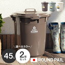 お得な2個セット フタ付きダストボックス45L 45リットル 日本製 選べるカラー ごみ箱 ゴミ箱 バケツ型 ペール ロック機能 屋外 室内 キッチン ベランダ 分別 蓋付き 大容量 軽量 おしゃれ シンプル 北欧風 白 ld