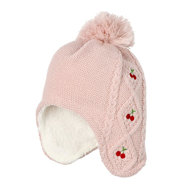 子供服 Kids Foret (キッズフォーレ) さくらんぼ刺繍耳付アクリルニット帽・帽子 4...