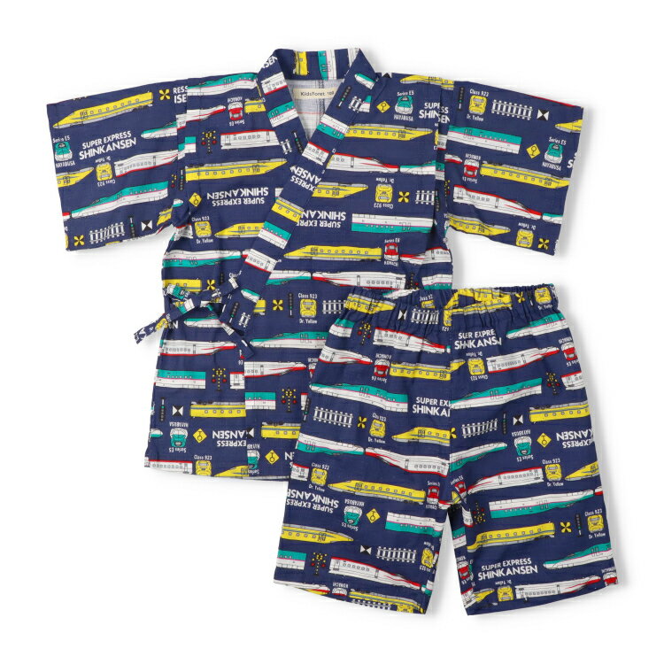 【スーパーDEAL【10％ポイントバック】6/11 9:59まで！】子供服 Kids Foret (キッズフォーレ) JR新幹線電車柄甚平・じんべい 100cm 110cm 120cm 130cm B36199