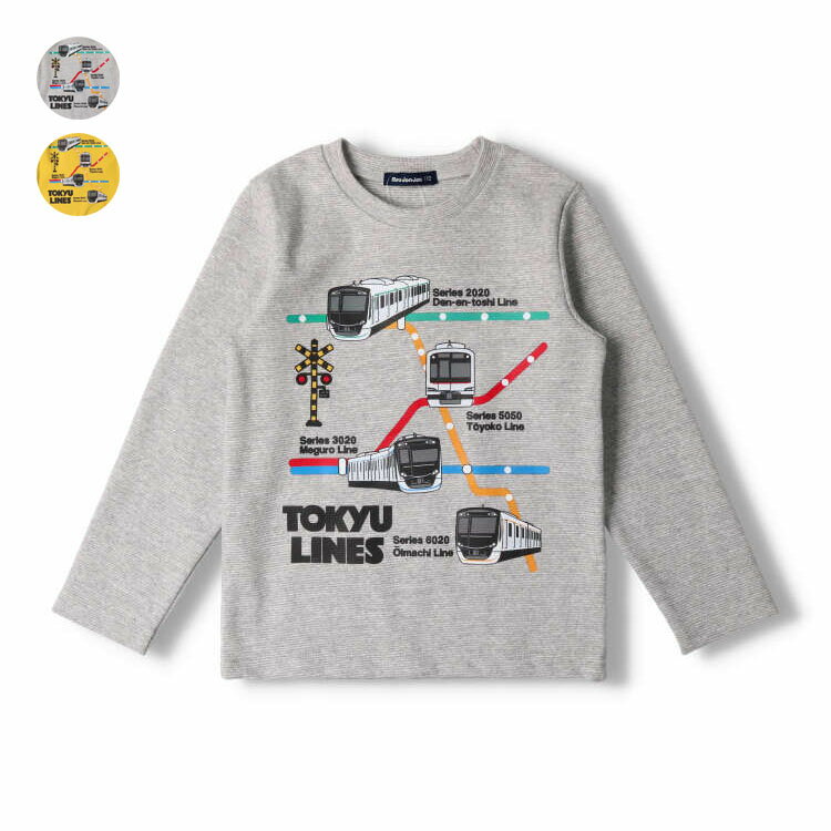 子供服 moujonjon (ムージョンジョン) 日本製東急電鉄路線図電車プリント長袖Tシャツ・ロンT 100cm 110cm 120cm 130cm キッズ 男の子 F50812