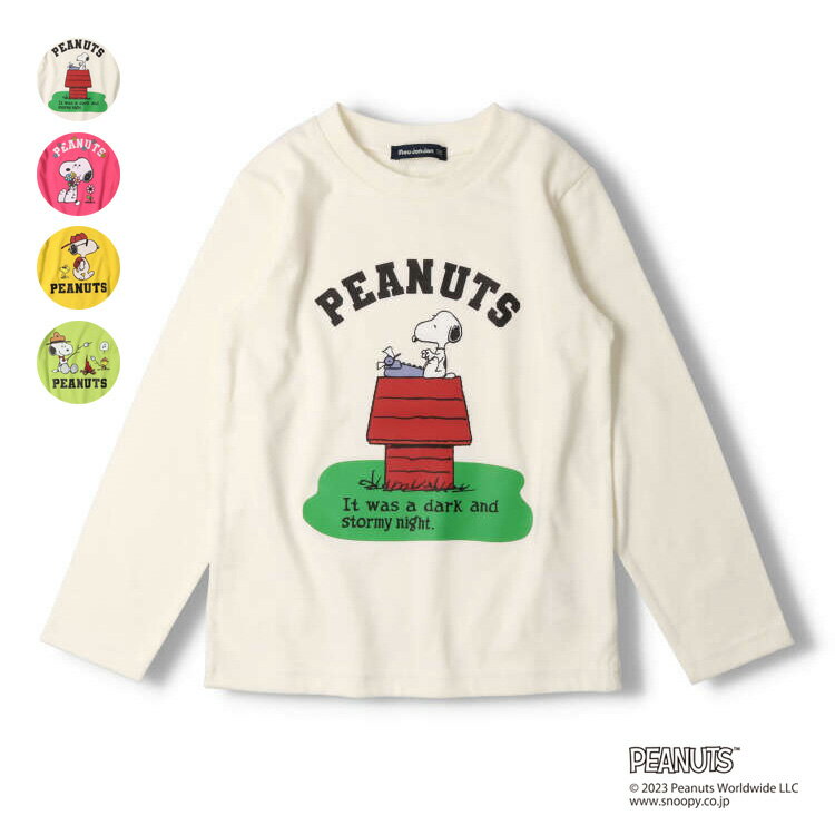 【5/20限定！全品P5倍】子供服 moujonjon (ムージョンジョン) 【PEANUTS】スヌーピープリントTシャツ 90cm 110cm 130cm キッズ 男の子 女の子 F50850