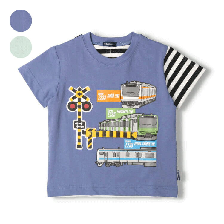 子供服 moujonjon (ムージョンジョン) 在来線電車踏切仕掛け半袖Tシャツ90cm～130cm F32810のサムネイル