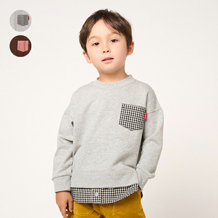 【23秋冬セール30%OFF】 子供服 moujonjon (ムージョンジョン) チェック切替裏毛トレーナー・スウェット 80cm 90cm 100cm 110cm 120cm 130cm 140cm キッズ 男の子 M50604 1