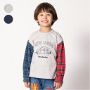 子供服 moujonjon (ムージョンジョン) 袖チェック切替車刺繍長袖Tシャツ・ロンT 80cm 90cm 100cm 110cm 120cm 130cm ...