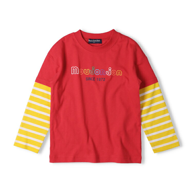 【25秋冬セール55％OFF】子供服 moujonjon (ムージョンジョン) 袖ボーダー切替ロゴプリント長袖Tシャツ・ロンT 80cm 90cm 100cm 110cm 120cm 130cm 140cm M54804 marutaka-10037307 こどもの森 e-shop メーカー直営 サンプル画像2