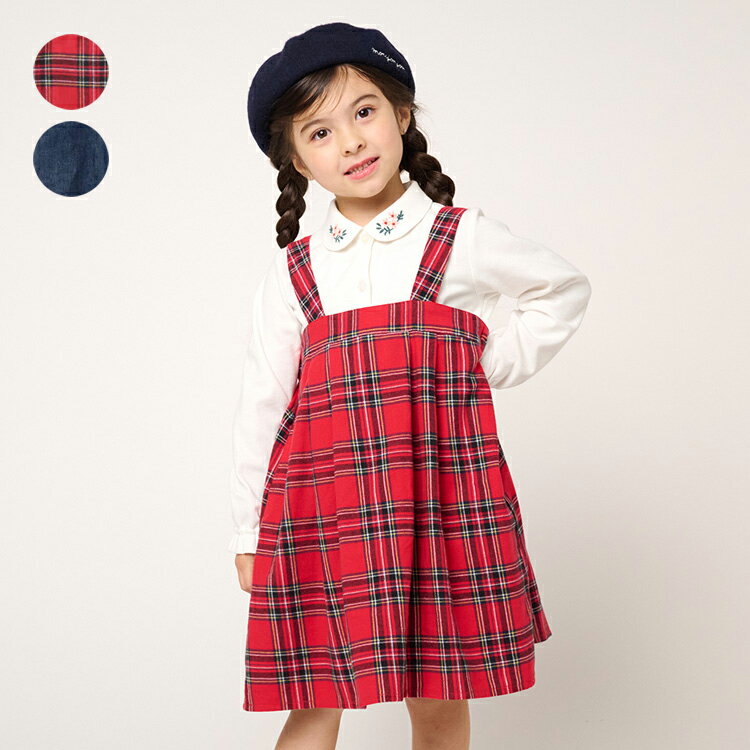 【23秋冬セール50%OFF】 子供服 moujonjon (ムージョンジョン) チェック・デニムジャンパースカート 90cm 100cm 110cm 120cm 130cm 140cm キッズ 女の子 M60300 1