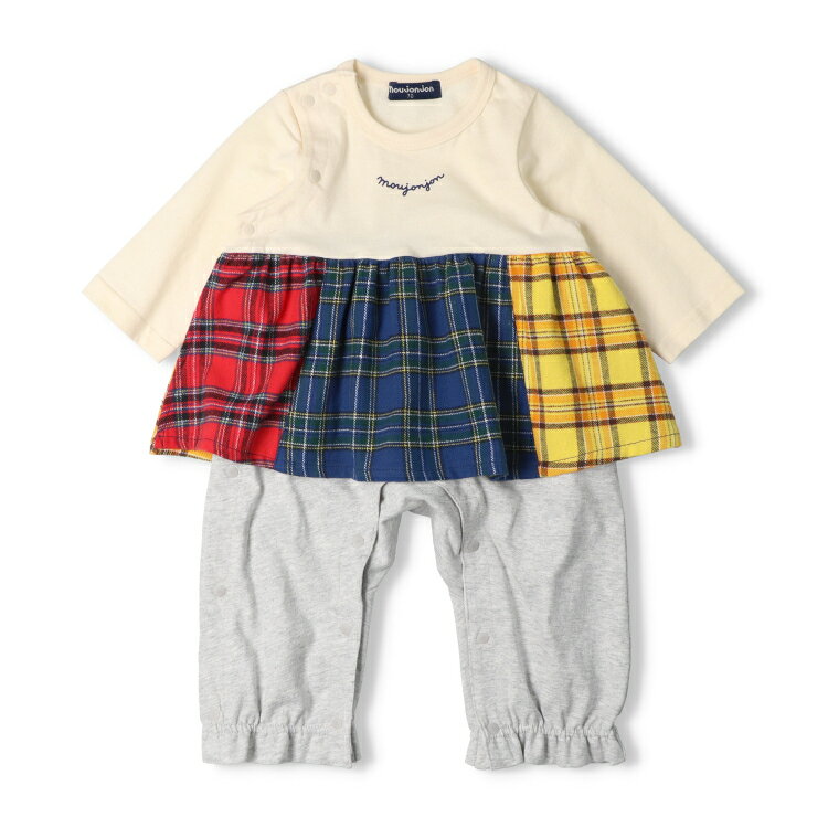 【25秋冬セール50％OFF】子供服 moujonjon (ムージョンジョン) チェック切替長袖ロンパース・Tオール 70cm，80cm M64700 marutaka-10037212 こどもの森 e-shop メーカー直営 サンプル画像2