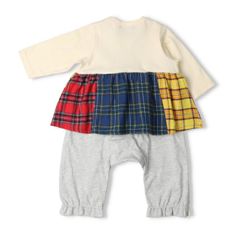 【25秋冬セール50％OFF】子供服 moujonjon (ムージョンジョン) チェック切替長袖ロンパース・Tオール 70cm，80cm M64700 marutaka-10037212 こどもの森 e-shop メーカー直営 サンプル画像3