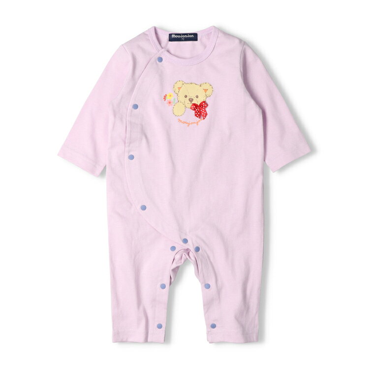 【25秋冬セール50％OFF】子供服 moujonjon (ムージョンジョン) くま・さくらんぼプリント前開き長袖ロンパース・Tオール 70cm，80cm M64705 marutaka-10037289 こどもの森 e-shop メーカー直営 サンプル画像2