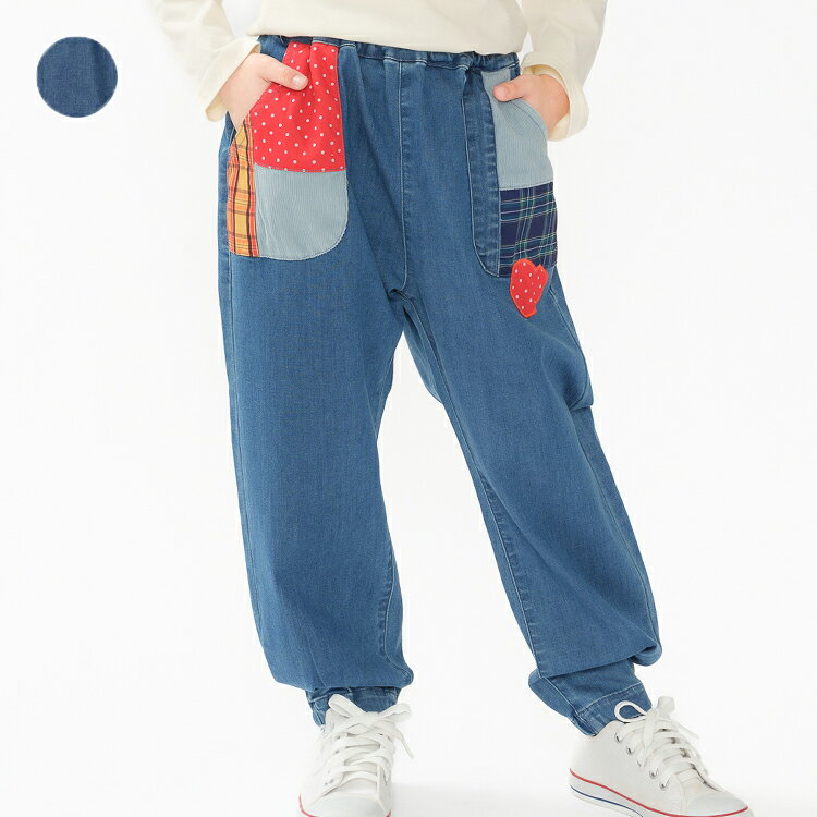 楽天こどもの森　e-shop　メーカー直営【25秋冬セール10％OFF】子供服 moujonjon （ムージョンジョン） パッチワークポケットデニムパンツ・長ズボン 90cm 100cm 110cm 120cm 130cm 140cm M65001