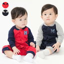 【店内全品15%OFFクーポン配布中!11/27 01:59まで!】子供服 moujonjon (ムージョンジョン) Mアップリケラグラン裏毛ロンパース・トレー...