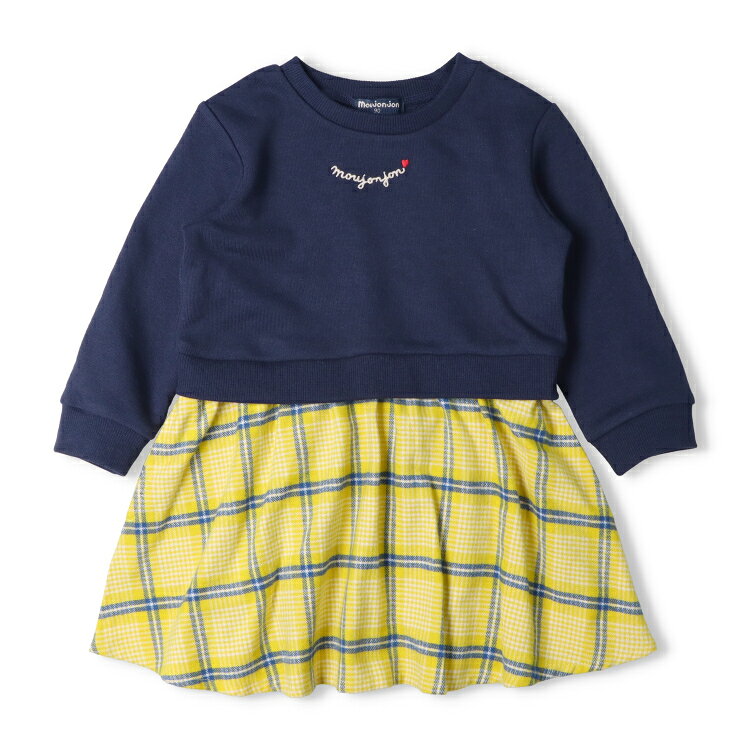 【25秋冬セール50％OFF】子供服 moujonjon (ムージョンジョン) チェック切替裏毛長袖ワンピース 80cm 90cm 100cm 110cm 120cm 130cm 140cm M64311 marutaka-10037488 こどもの森 e-shop メーカー直営 サンプル画像3