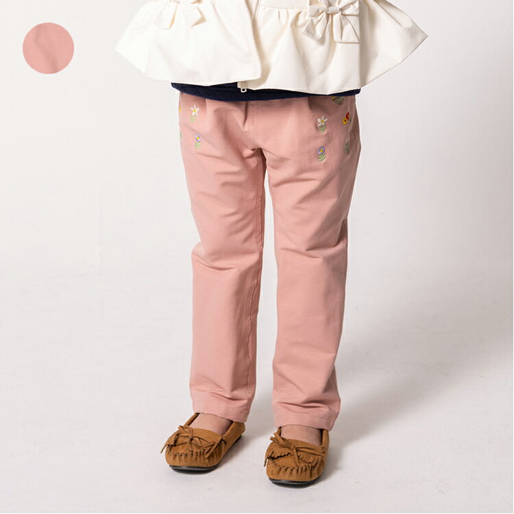 Rakuten - 【25秋冬セール40％OFF】子供服 moujonjon (ムージョンジョン) お花刺繍裏起毛ツイル長パンツ・ズボン 90cm 100cm 110cm 120cm 130cm 140cm M65009