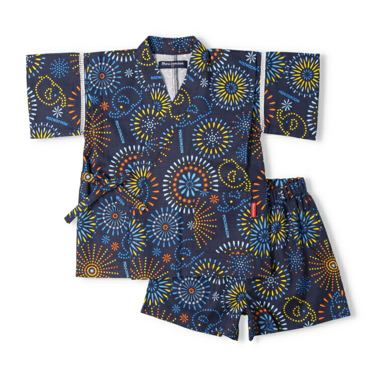 【25夏セール16％OFF】子供服 moujonjon (ムージョンジョン) 花火柄甚平 90cm 100cm 110cm 120cm 130cm M34749