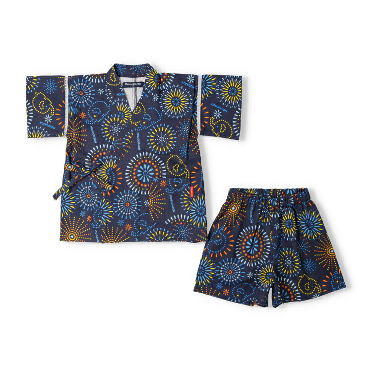 【25夏セール16％OFF】子供服 moujonjon (ムージョンジョン) 花火柄甚平 90cm 100cm 110cm 120cm 130cm M34749