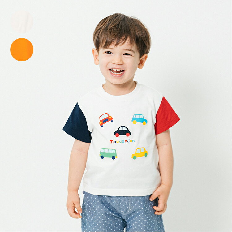 【店内全品15％OFFクーポン配布中　9/11 01:59まで】【25夏セール44％OFF】子供服 moujonjon (ムージョンジョン) 車アップリケプリント半袖Tシャツ 80cm 90cm 100cm 110cm 120cm M34805のサムネイル