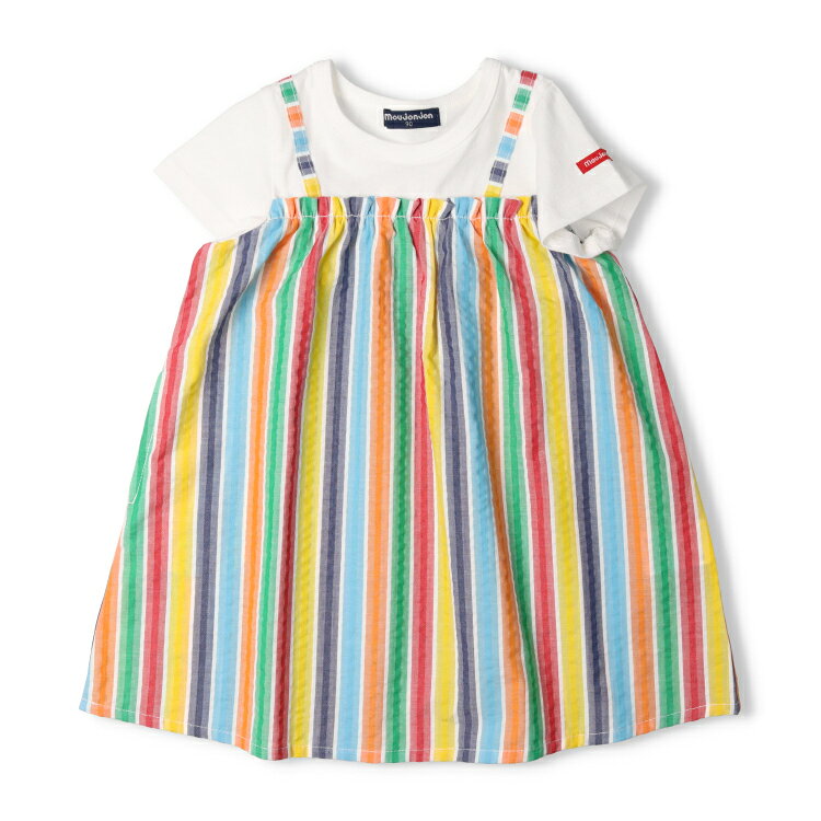【26夏セール40％OFF】子供服 moujonjon (ムージョンジョン) レインボーカラーレイヤード風半袖ワンピース 80cm〜140cm M44305 marutaka-10037022 こどもの森 e-shop メーカー直営 サンプル画像2