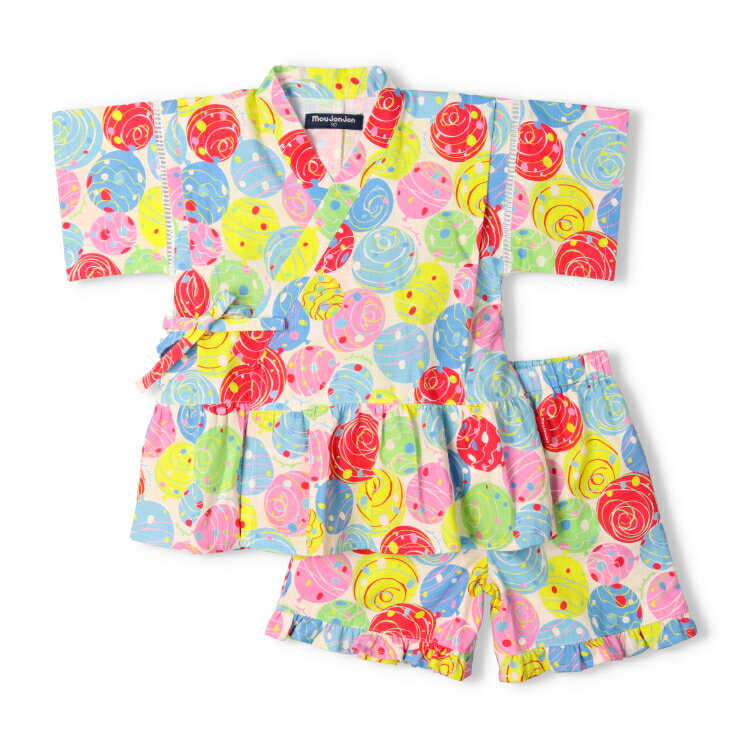 【25夏セール25％OFF】子供服 moujonjon (ムージョンジョン) ヨーヨー柄甚平 90cm 100cm 110cm 120cm 130cm M44749