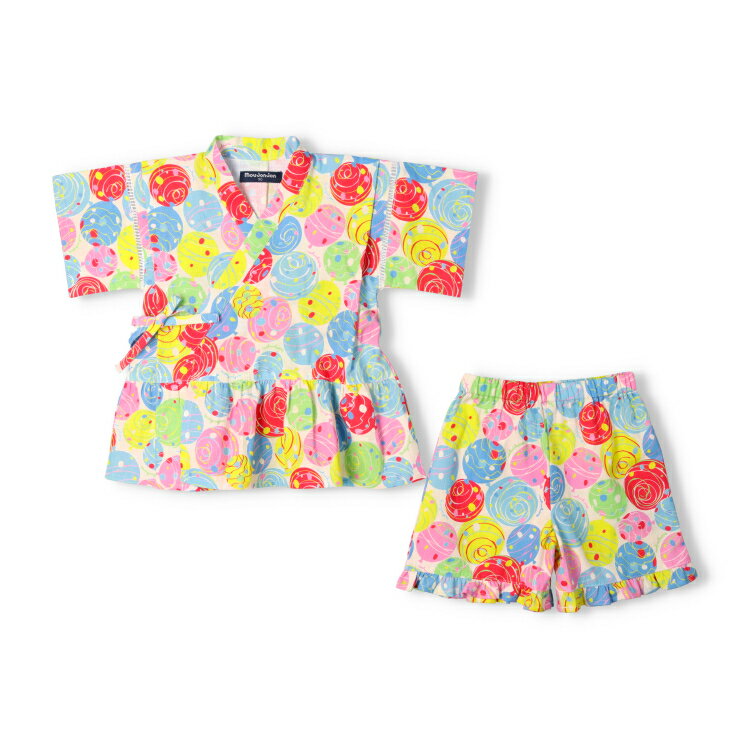 【25夏セール25％OFF】子供服 moujonjon (ムージョンジョン) ヨーヨー柄甚平 90cm 100cm 110cm 120cm 130cm M44749