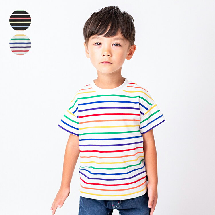 子供服 moujonjon (ムージョンジョン) カラフルボーダー半袖Tシャツ 80cm～140cm M32807