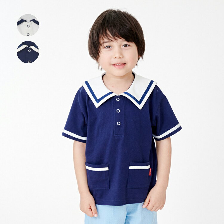 Rakuten - 子供服 moujonjon (ムージョンジョン) セーラー衿Tシャツ 80cm 90cm 100cm 110cm 120cm 130cm M36500