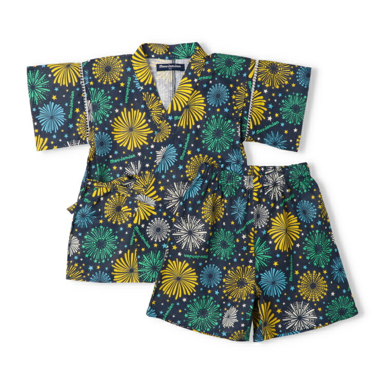 【スーパーDEAL【10％ポイントバック】6/11 9:59まで！】子供服 moujonjon (ムージョンジョン) 花火柄甚平 90cm 100cm 110cm 120cm 130cm M36702