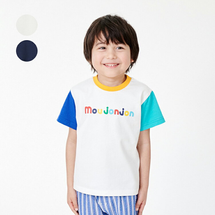 乐天商城 - 子供服 moujonjon (ムージョンジョン) ロゴプリントクレイジー配色半袖Tシャツ 80cm 90cm 100cm 110cm 120cm 130cm 140cm M36805