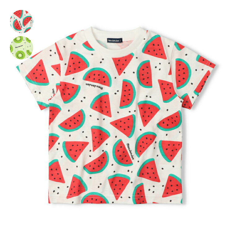 子供服 moujonjon (ムージョンジョン) スイカ・キウイフルーツ総柄半袖Tシャツ 80cm 90cm 100cm 110cm 120cm 130cm 140cm M36807