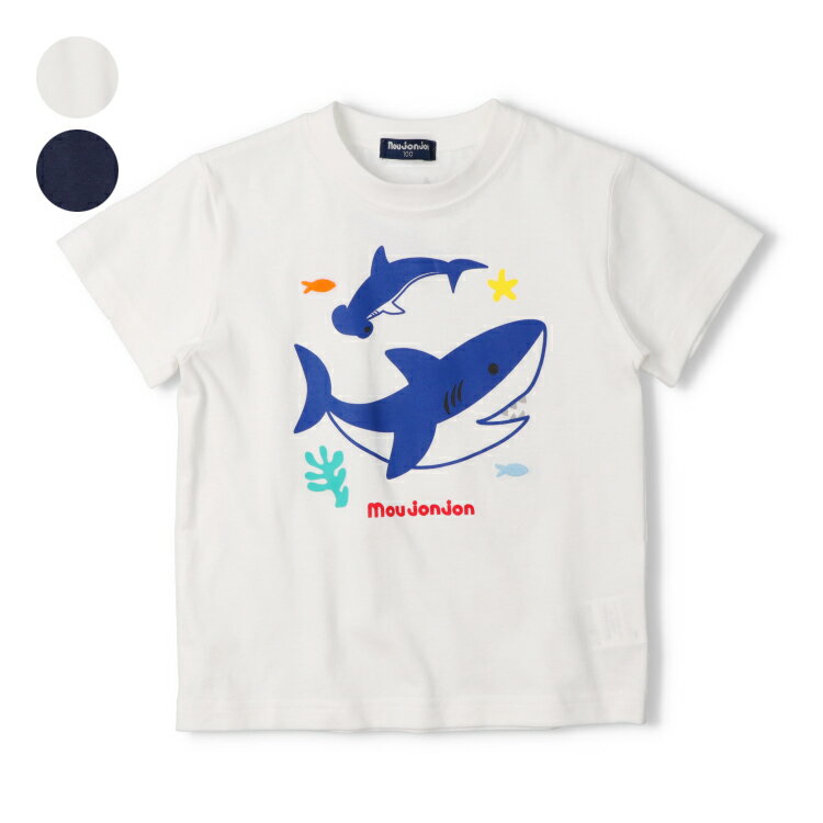 Rakuten - 子供服 moujonjon (ムージョンジョン) サメプリントTシャツ 80cm 90cm 100cm 110cm 120cm 130cm M36861