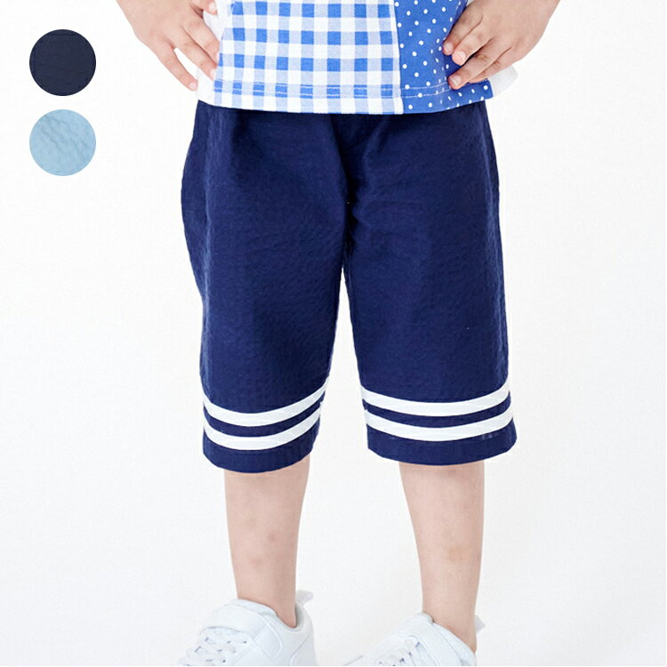 Rakuten - 子供服 moujonjon (ムージョンジョン) シアサッカーマリン6分丈ハーフパンツ 90cm 100cm 110cm 120cm 130cm 140cm M37100