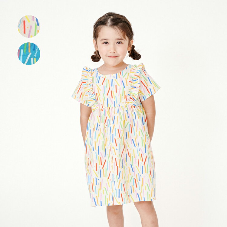 Rakuten - 子供服 moujonjon (ムージョンジョン) カラフルプリントシアサッカー半袖ワンピース 90cm 100cm 110cm 120cm 130cm 140cm M46302