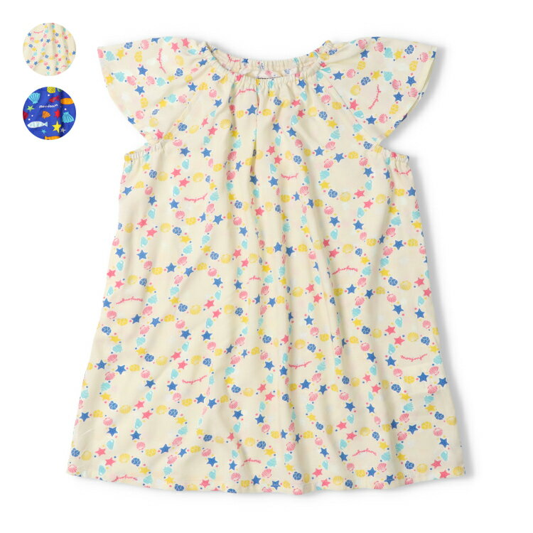 Rakuten - 子供服 moujonjon (ムージョンジョン) 貝殻・お魚柄レーヨンワンピース 90cm 100cm 110cm 120cm 130cm M46360