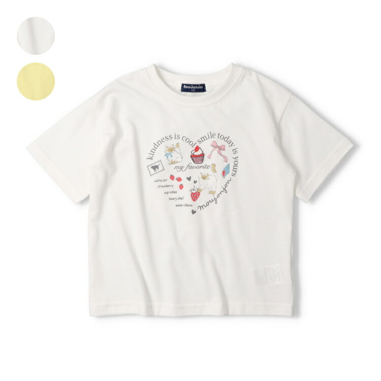 樂天商城 - 子供服 moujonjon (ムージョンジョン) 【WEB限定】ねこロゴプリントケーキ刺繍Tシャツ 80cm 90cm 100cm 110cm 120cm 130cm M46897