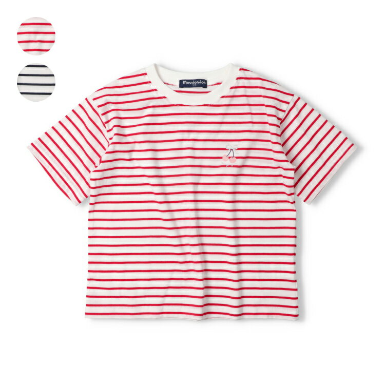Rakuten - 子供服 moujonjon (ムージョンジョン) 【WEB限定】チェリーラメボーダーTシャツ 90cm 100cm 110cm 120cm 130cm M46898