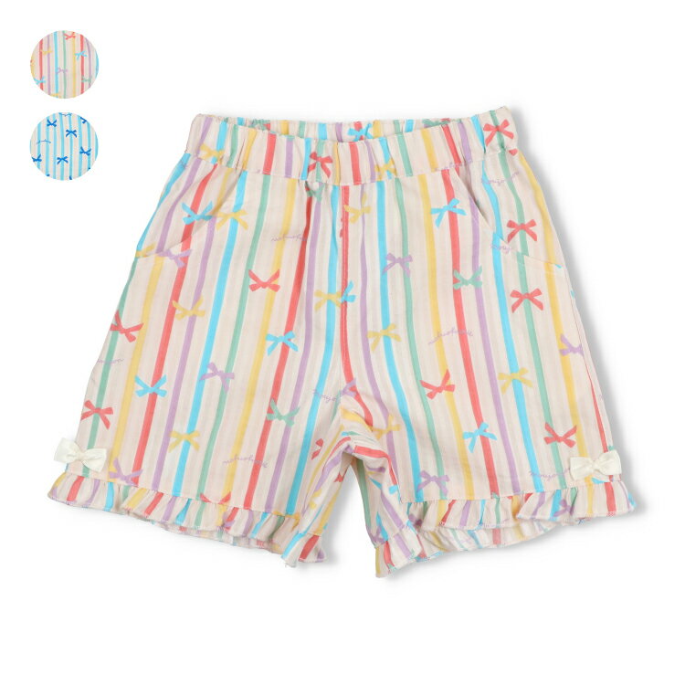 Rakuten - 子供服 moujonjon (ムージョンジョン) 【接触冷感】リボン柄サッカーショートパンツ 90cm 100cm 110cm 120cm 130cm M47162