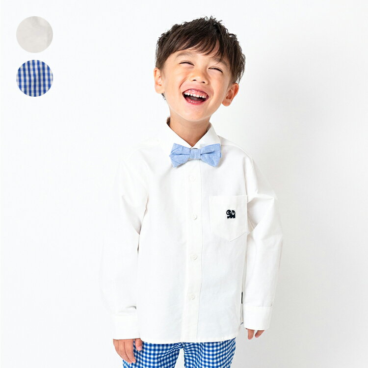 【24春セール20 OFF】子供服 moujonjon (ムージョンジョン) 蝶ネクタイ付無地 ギンガムチェックシャツ 90cm～140cm M12500