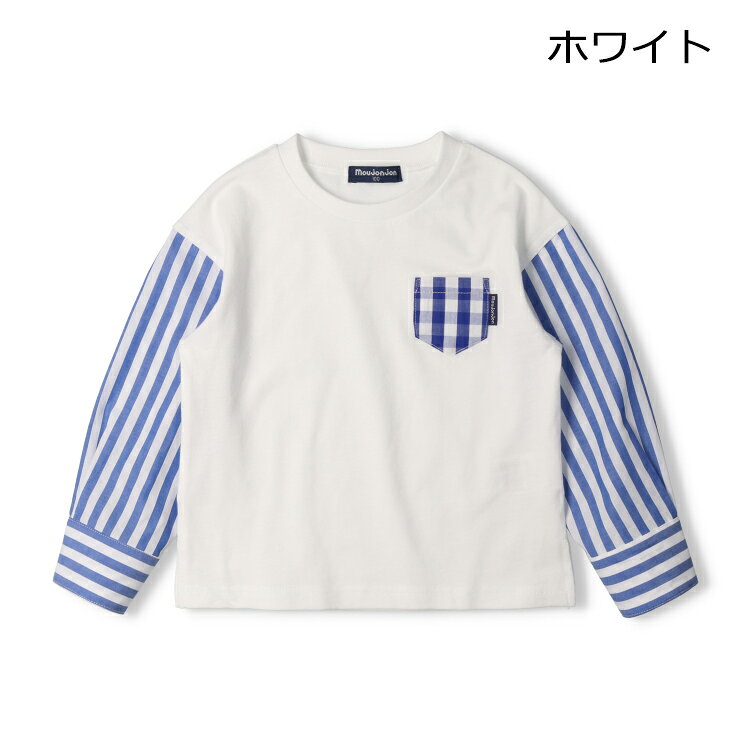 【25春セール30％OFF】子供服 moujonjon (ムージョンジョン) ギンガムチェック・ストライプ袖切替Tシャツ・ロンT 80cm 90cm 100cm 110cm 120cm 130cm 140cm M14805 marutaka-10036818 こどもの森 e-shop メーカー直営 サンプル画像2